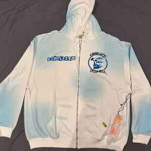 Civilized White and Blue Graphic zip up Hoodie
